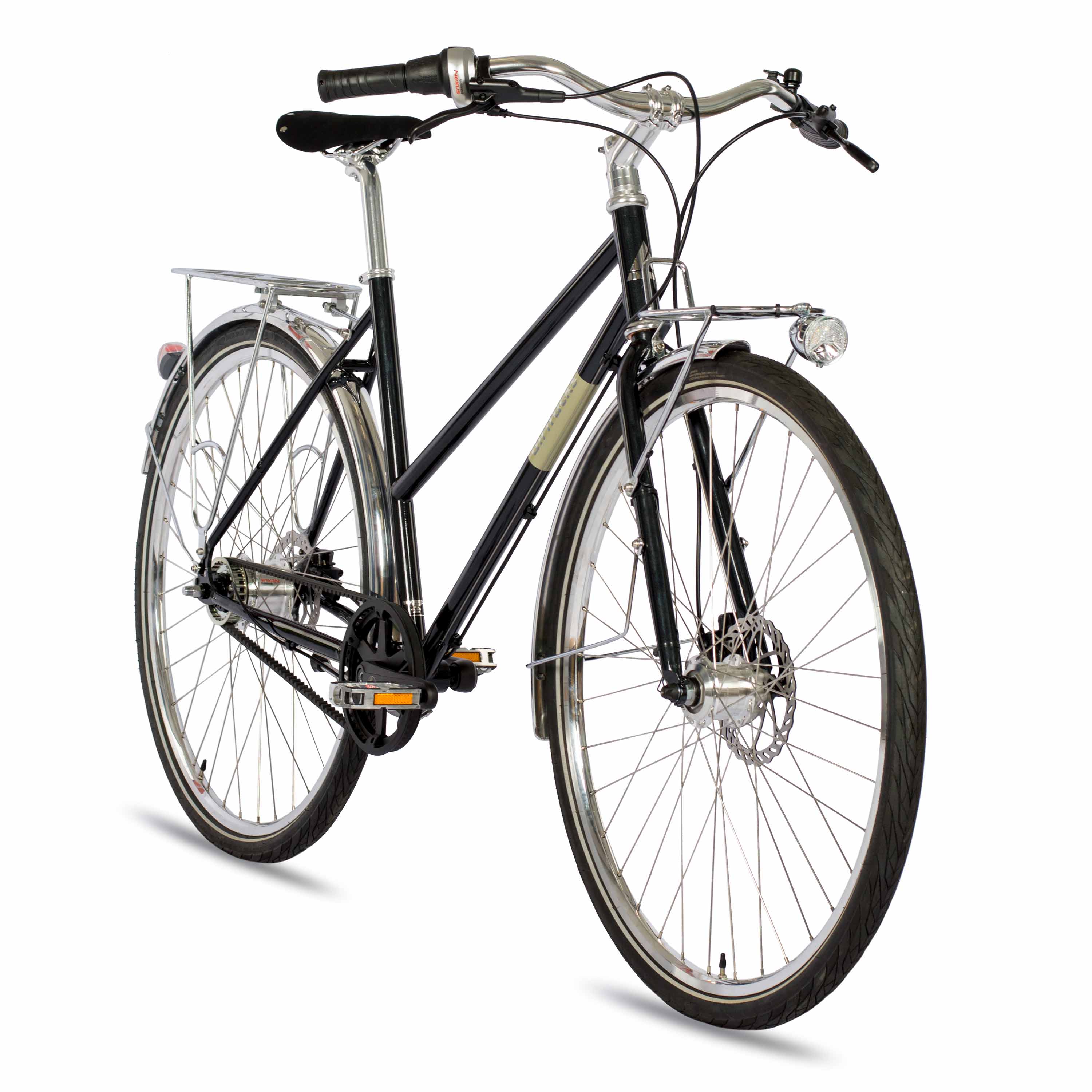 28" Damen Urban Bike City Fahrrad STREET CrMo GATES CARBON DRIVE BELT Shimano 7 x Gang NEXUS Schwarz