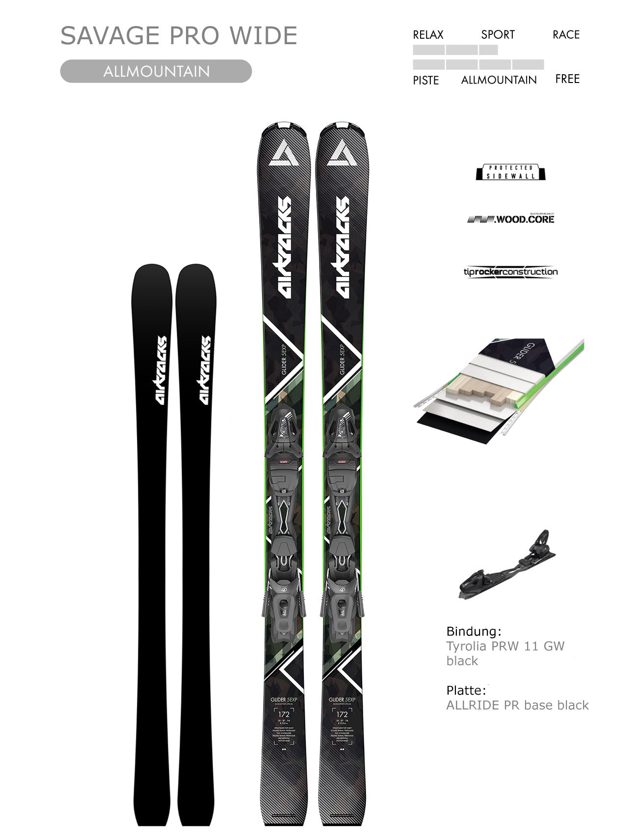 Alpin Ski Allmountain Freeride Savage Pro Rocker Wide + Ski Bindung Tyrolia PR 11 GW + Ski Tasche
