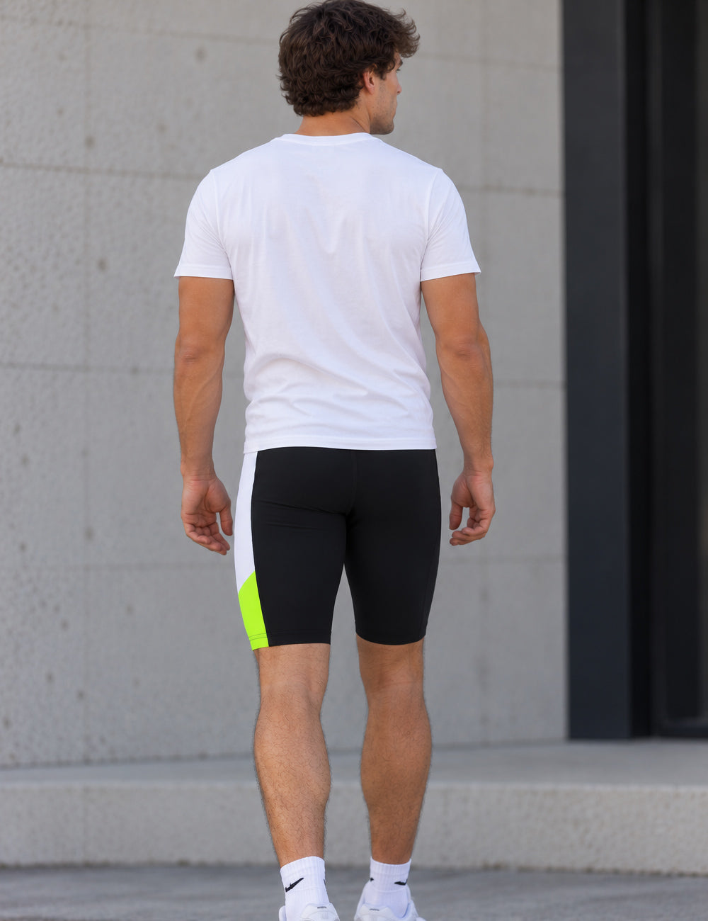 Men's running pants short black neon