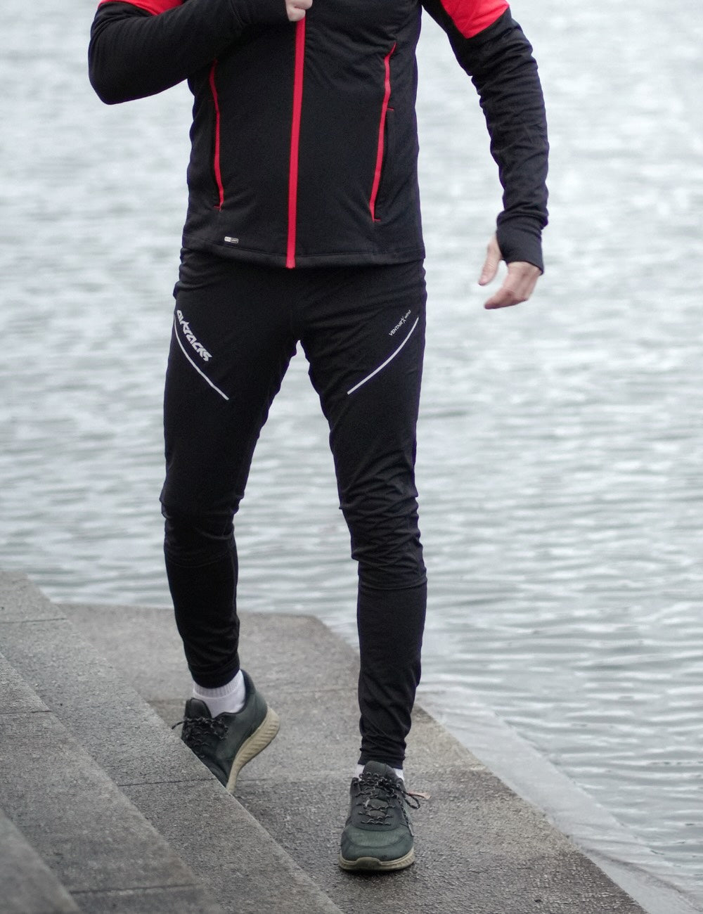 Herren Winter Thermolaufset Pro Line Laufshirt Langarm + Laufhose Lang Schwarz Rot