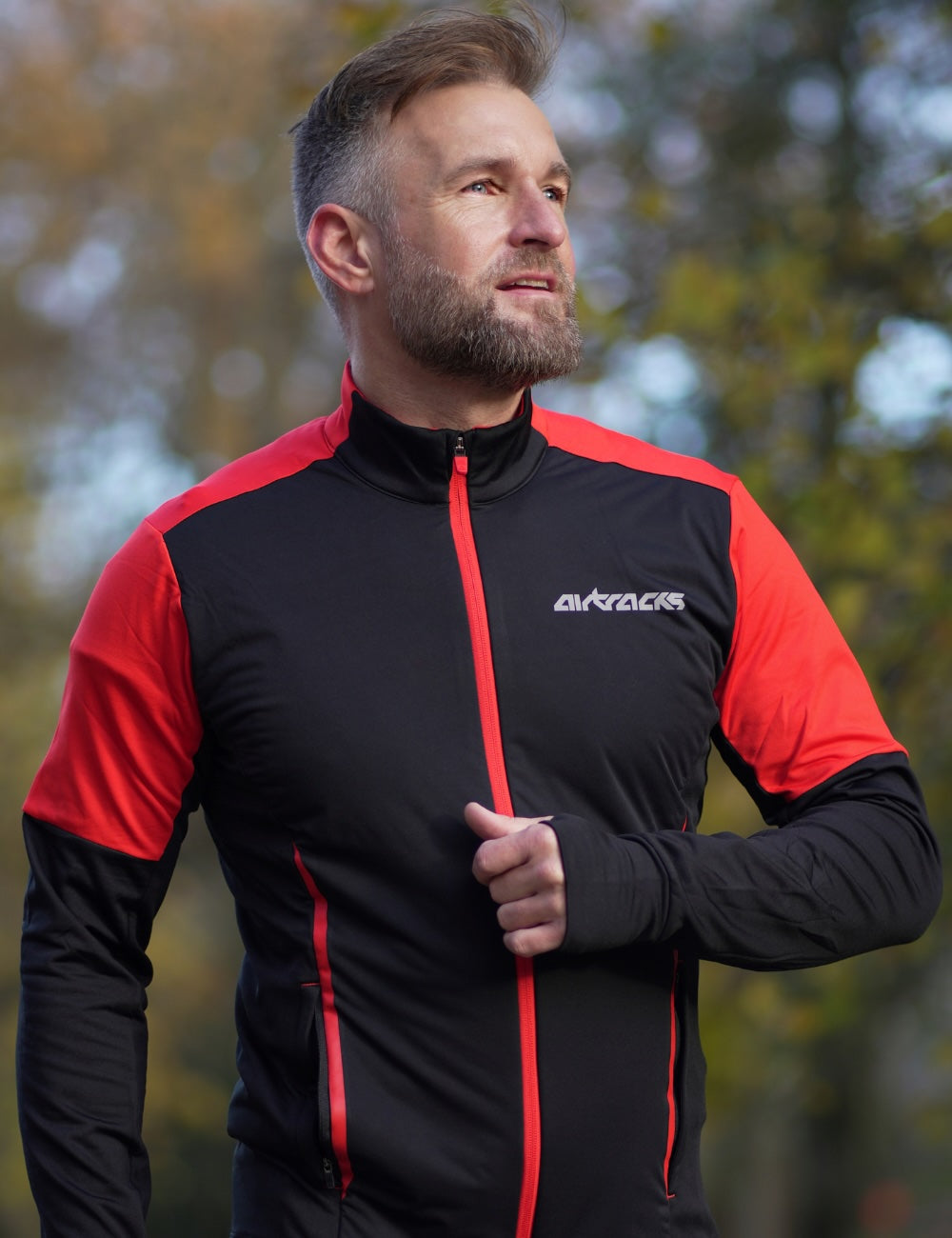 Herren Winter Thermolaufset Pro Line Laufshirt Langarm + Laufhose Lang Schwarz Rot