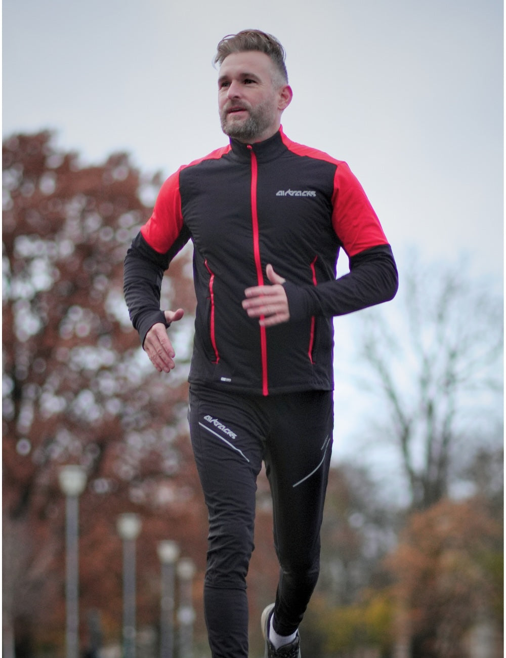 Herren Winter Thermolaufset Pro Line Laufshirt Langarm + Laufhose Lang Schwarz Rot