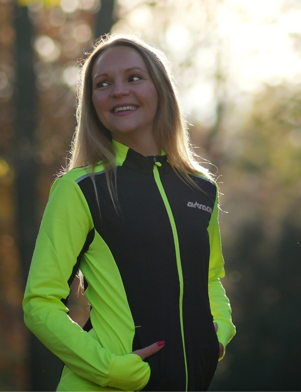 Damen Thermolaufset Pro Line Laufshirt Langarm + Laufhose Lang Schwarz Neon