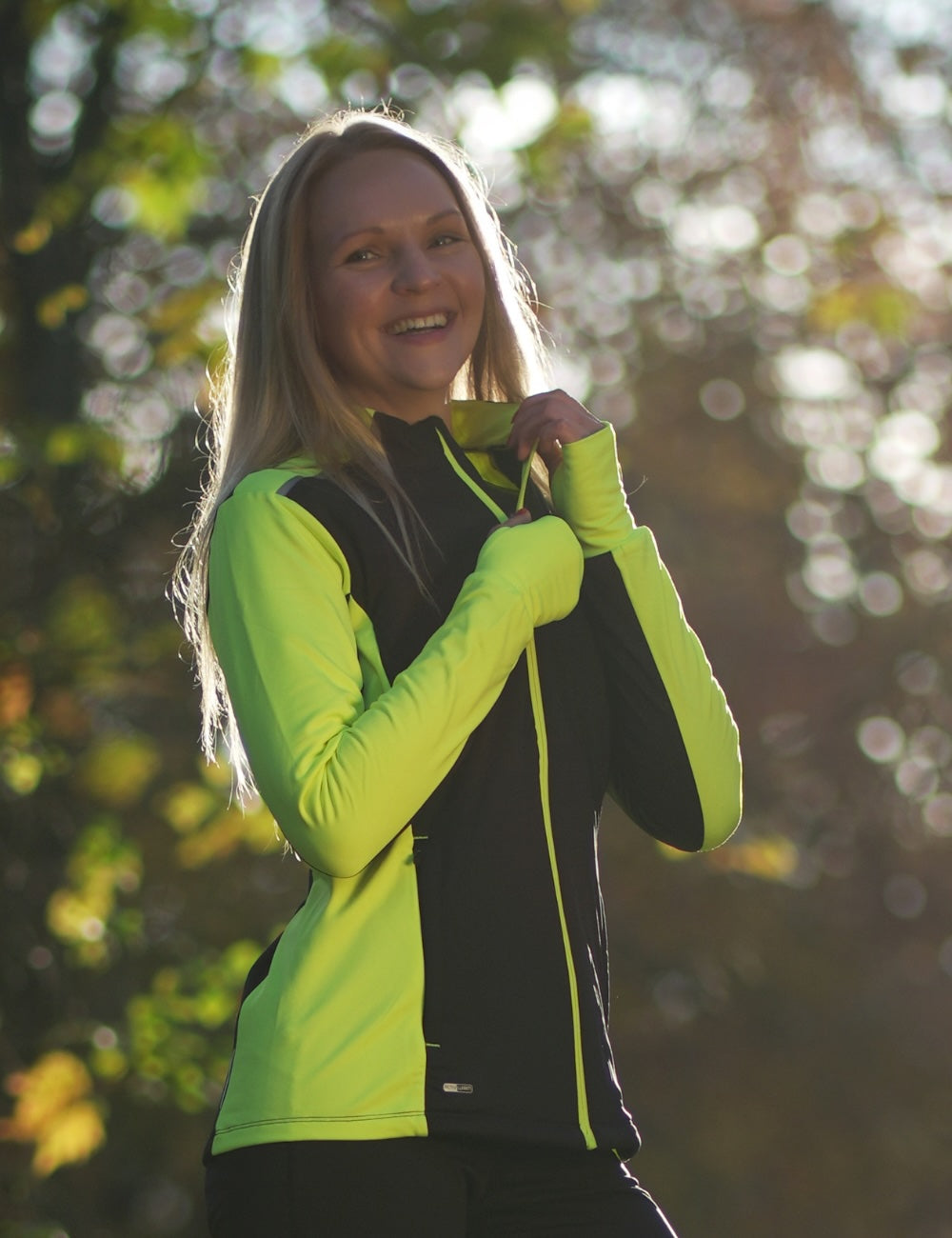 Damen Thermolaufset Pro Line Laufshirt Langarm + Laufhose Lang Schwarz Neon