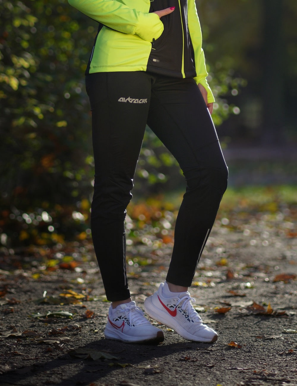 Damen Thermolaufset Pro Line Laufshirt Langarm + Laufhose Lang Schwarz Neon