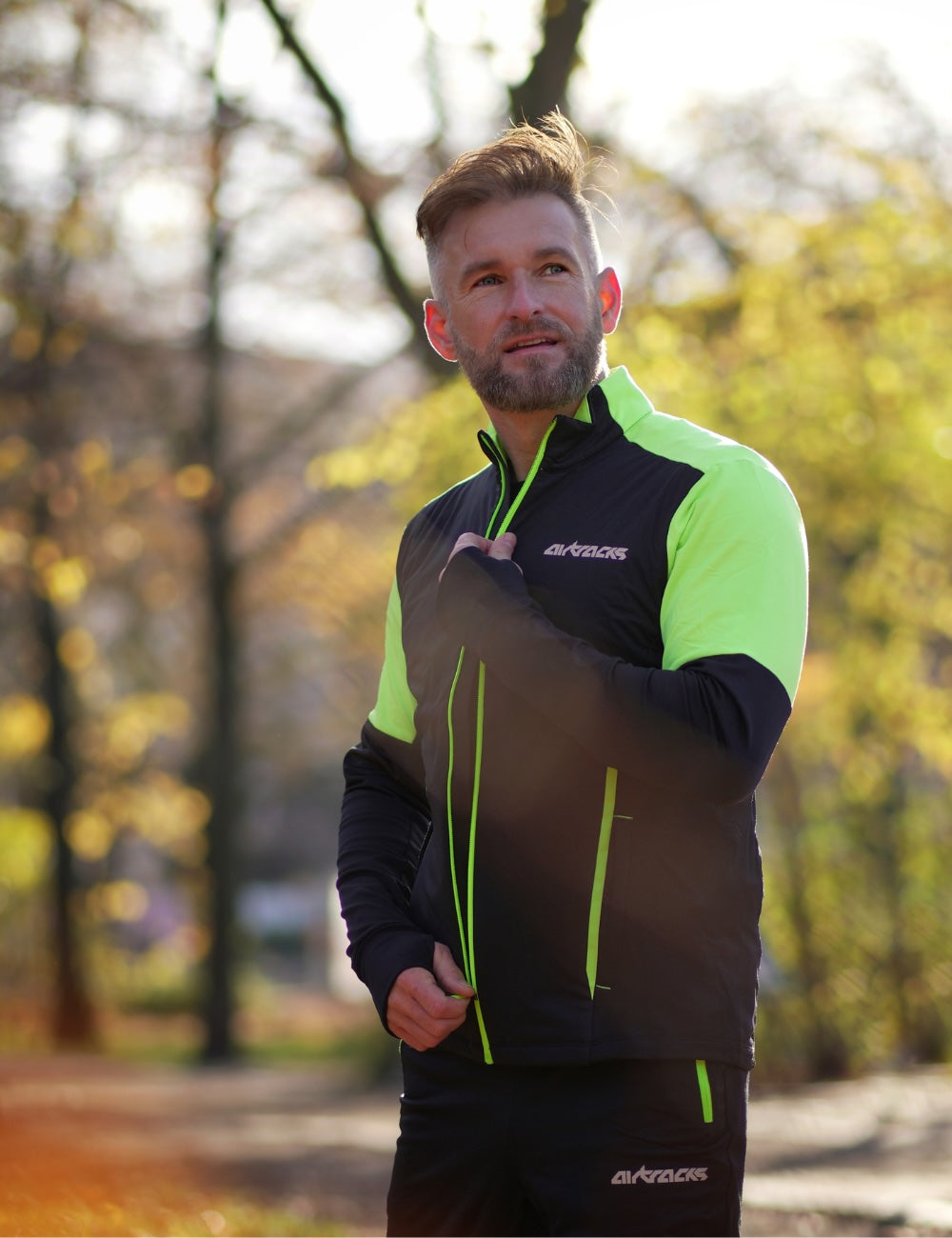 Herren Winter Thermolaufset Pro Line Laufshirt Langarm + Laufhose Lang Schwarz Neon
