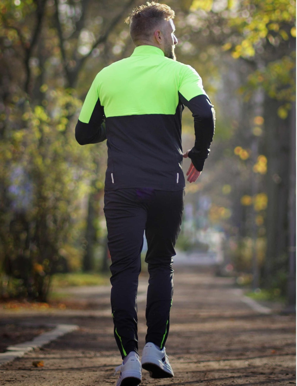 Herren Winter Thermolaufset Pro Line Laufshirt Langarm + Laufhose Lang Schwarz Neon