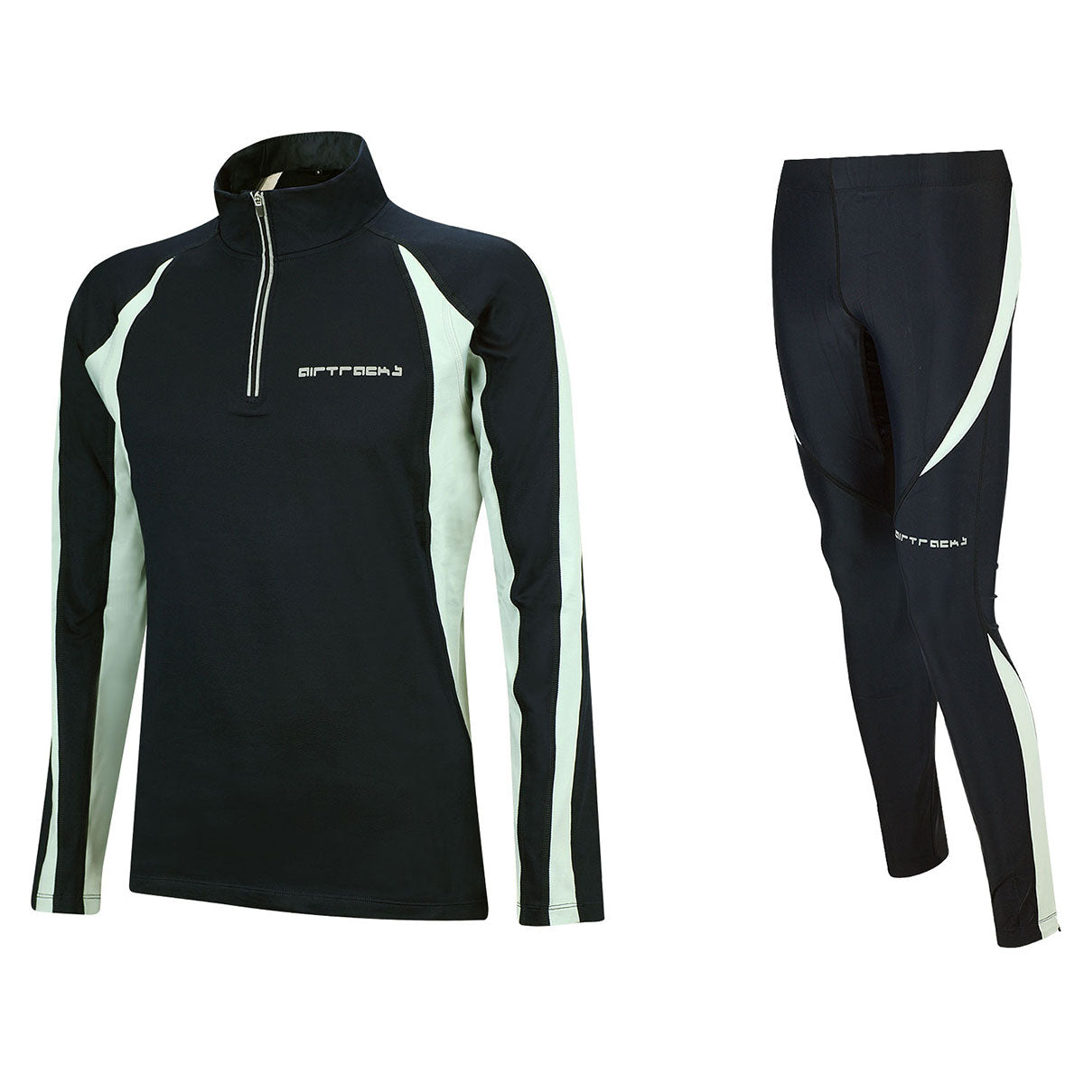Ensemble thermique d'hiver en polaire pour femme (2 pièces) Maillot de course Pro manches longues + pantalon de course long Noir Gris