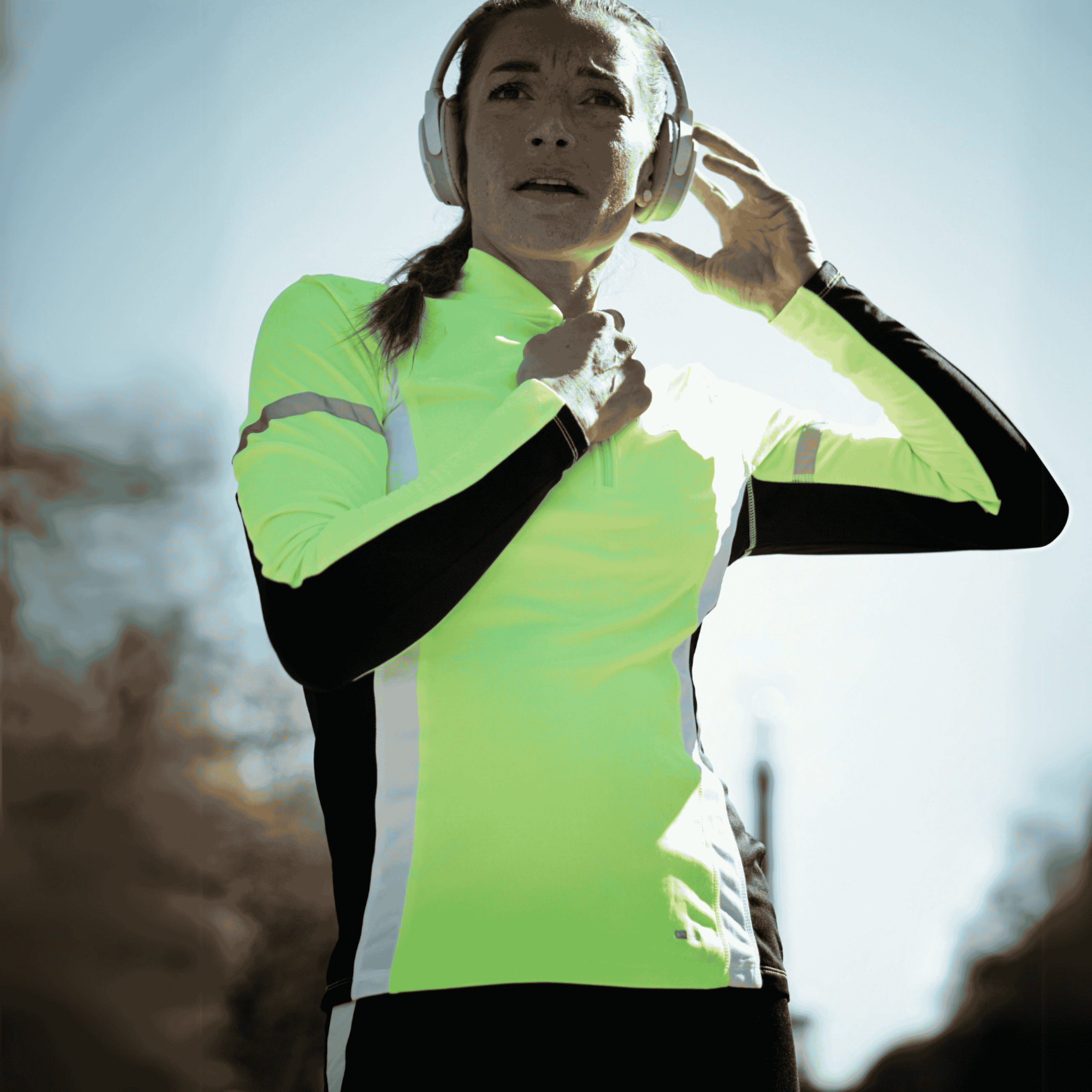 Damen Thermo Laufset Laufhose Tight Lang + Thermo Laufshirt Langarm - Schwarz-Neon