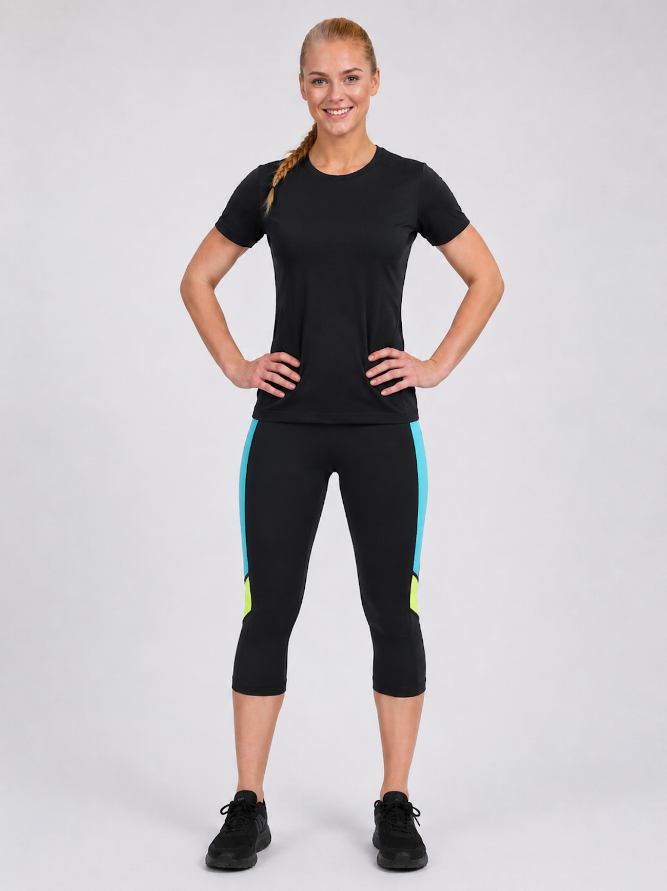 Damen Fitnesshose - Laufhose 3-4 Schwarz Neon Red Decoct