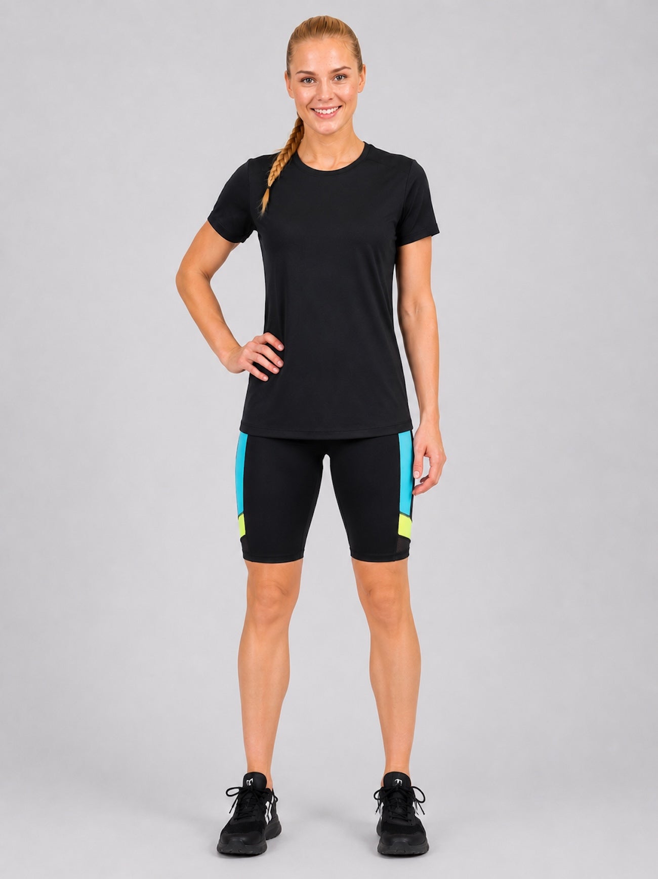 Damen Fitnesshose - Laufhose Kurz Schwarz Neon Red Decoct