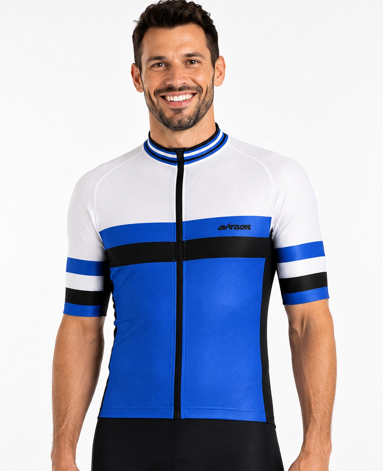 Herren Fahrradtrikot Kurzarm Pro Line III Blau-Weiss