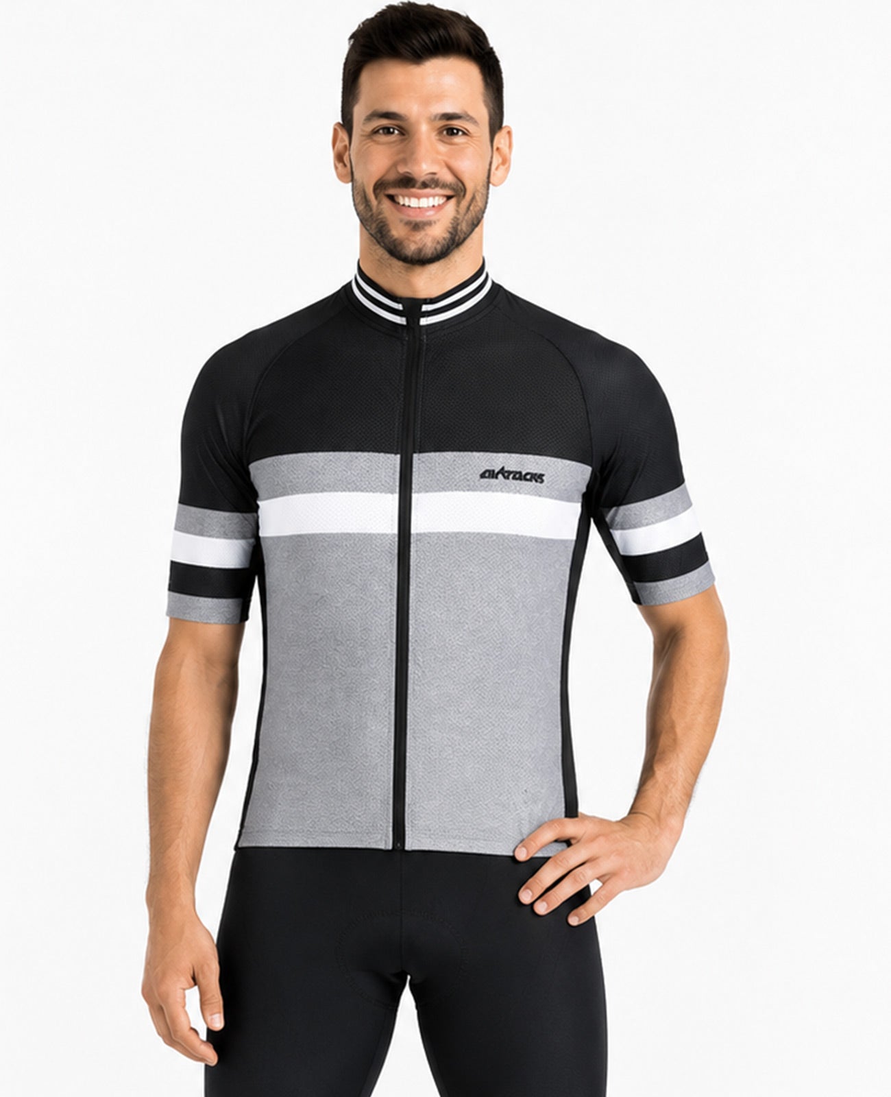 Herren Fahrradtrikot Kurzarm Pro Line III Schwarz-Grau