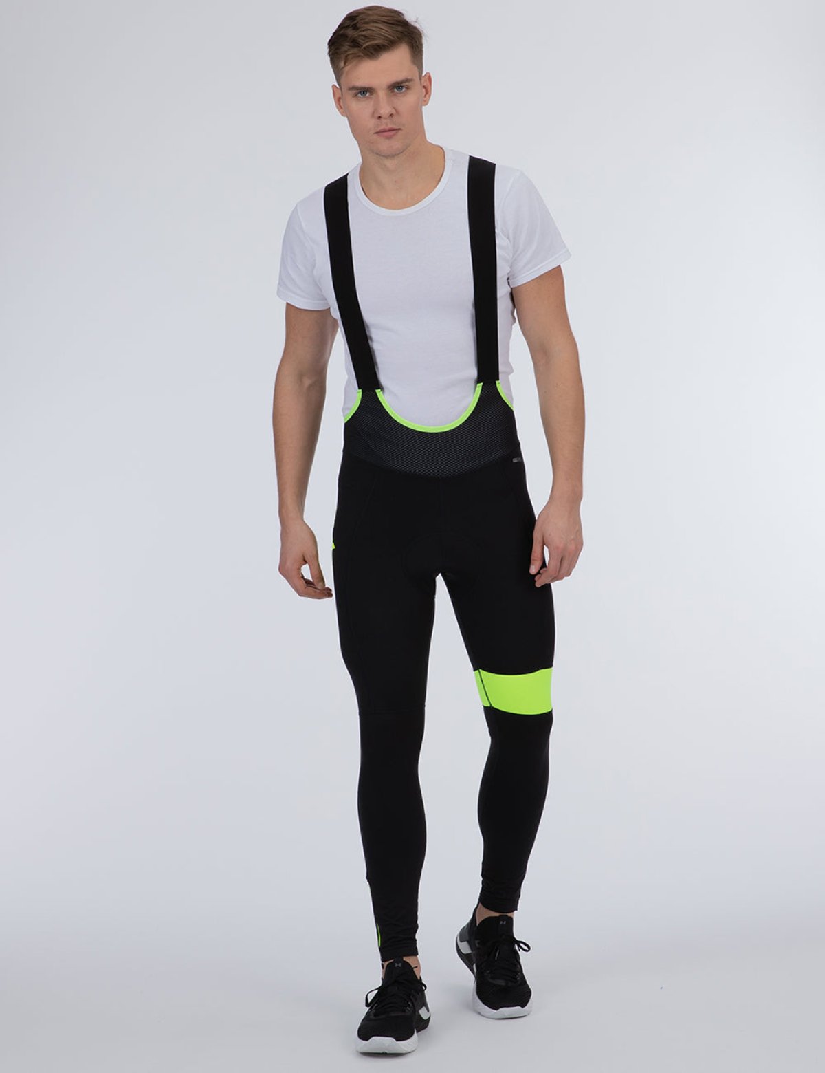 Herren Winter Thermoradtrikot Set (2-tlg.) Pro Team Fahrradtrikot Langarm+Trägerhose Lang Schwarz Neon