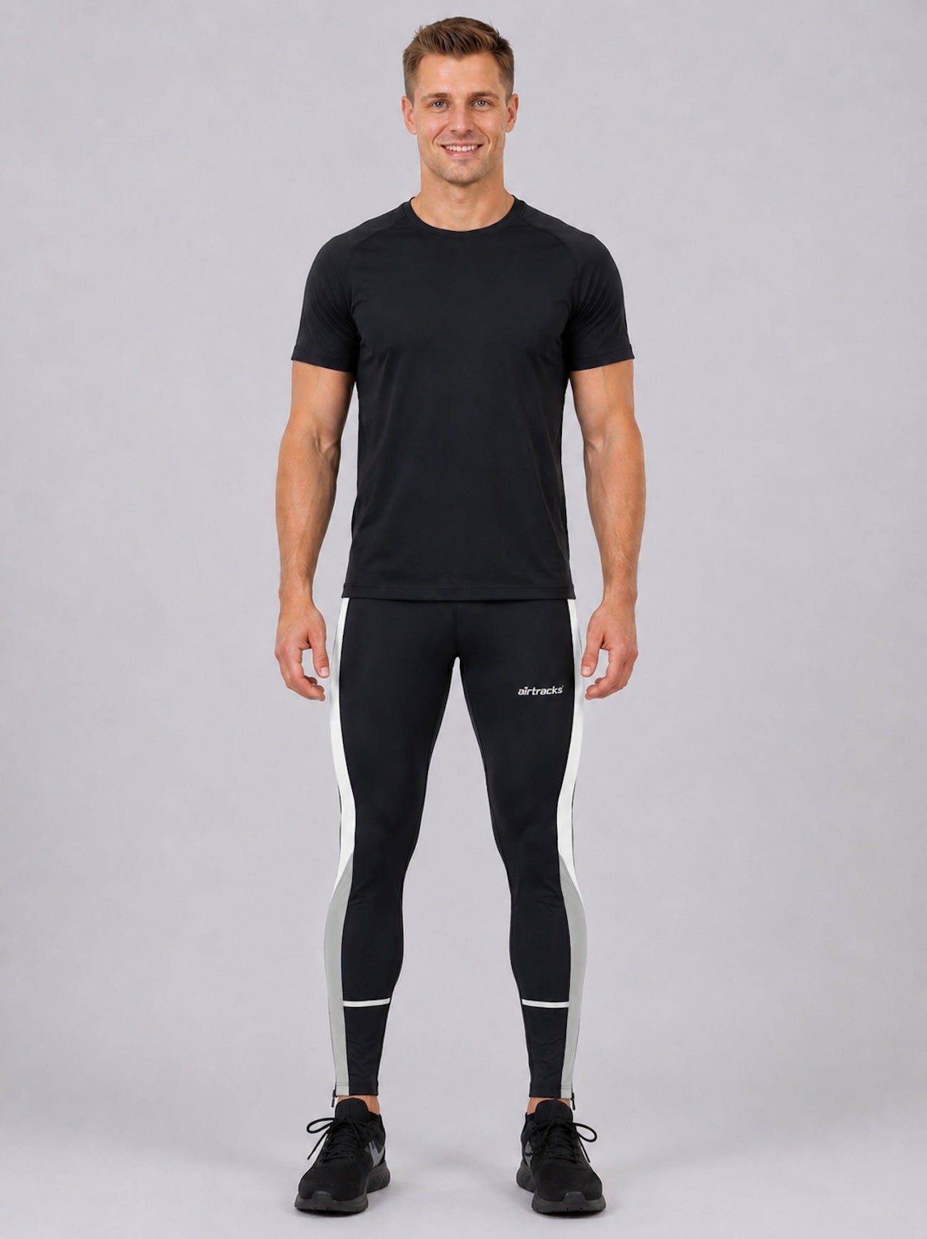 Pantalones de carreras de hombres apretados lang negro
