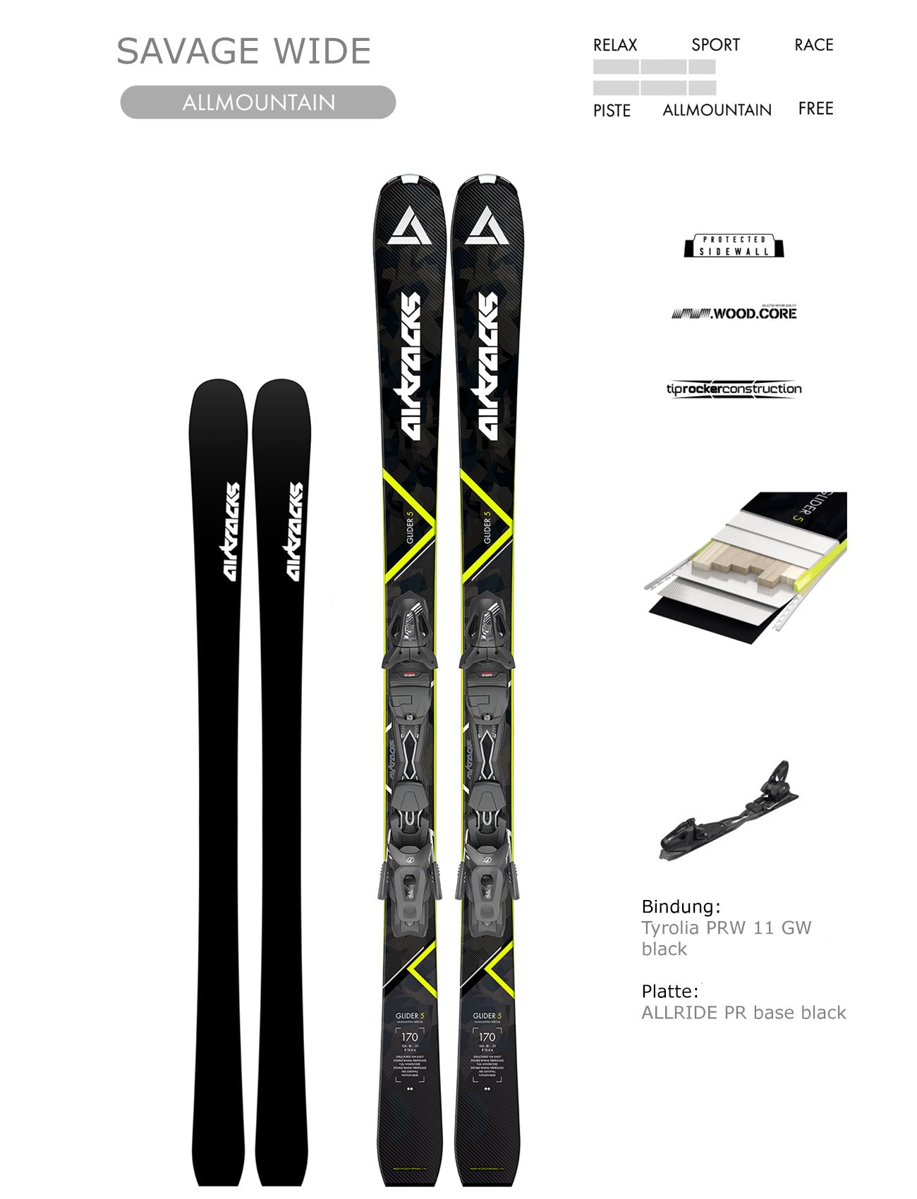 Alpin Ski Allmountain Freeride Savage Rocker Wide + Ski Bindung Tyrolia PR 11 GW + Ski Tasche