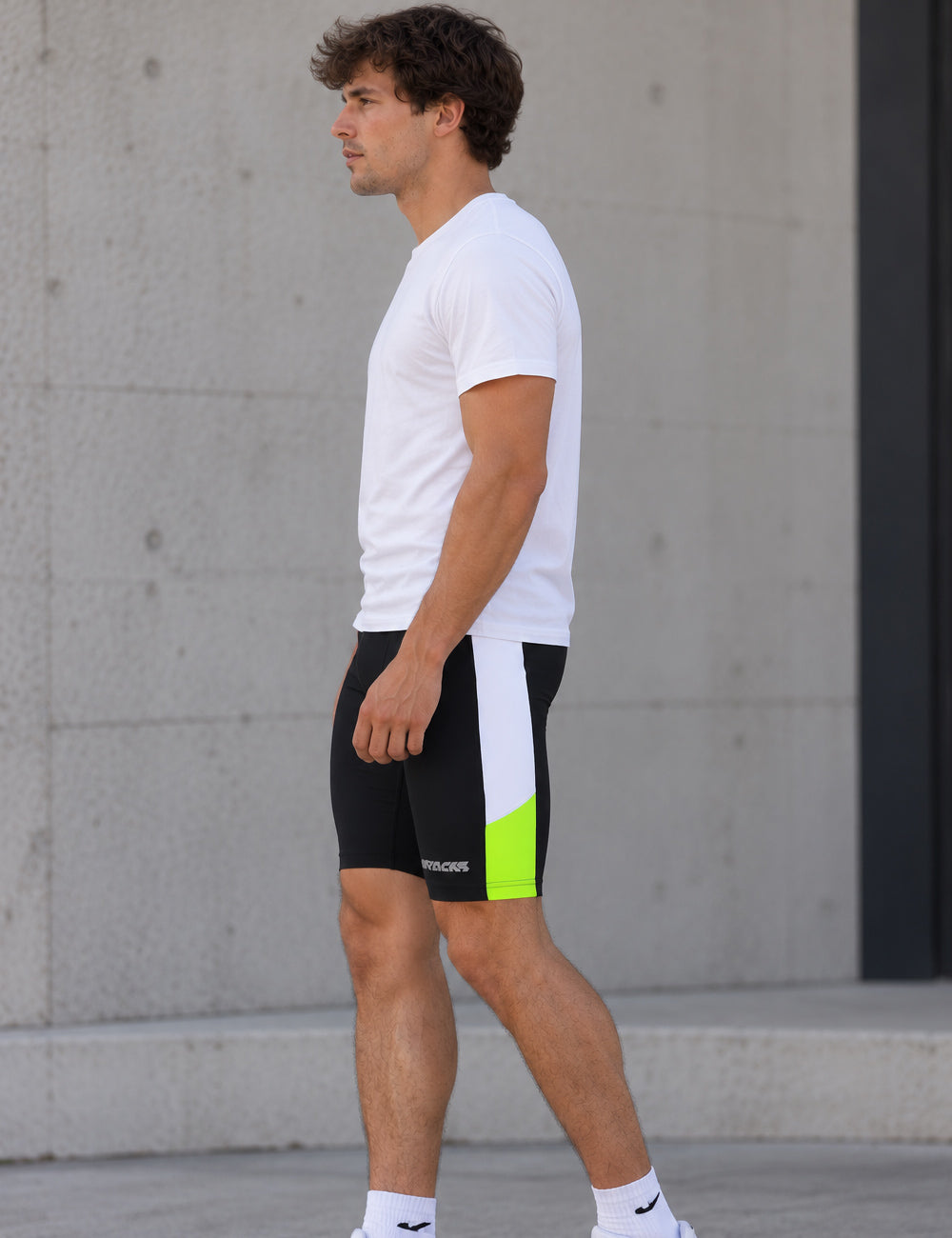 Men's running pants short black neon