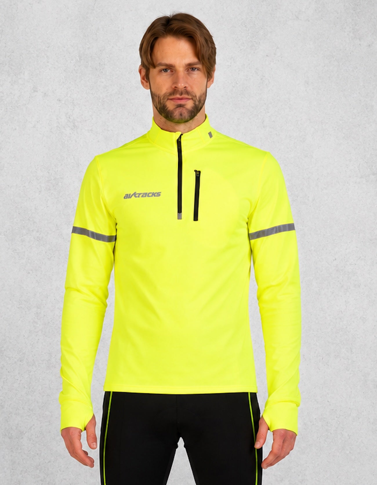 Herren Thermo Fahrradtrikot - Laufshirt Langarm Neon