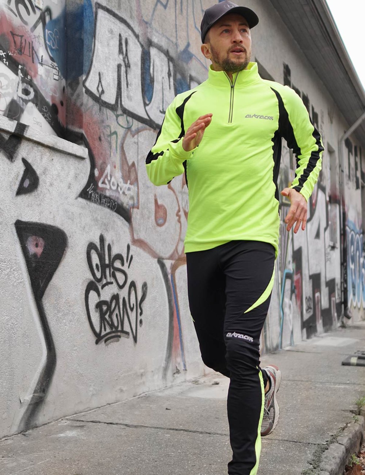 Herren Winter Laufset Pro Thermo Laufshirt Langarm Pro + Thermo Laufhose Lang Pro - Schwarz-Neon