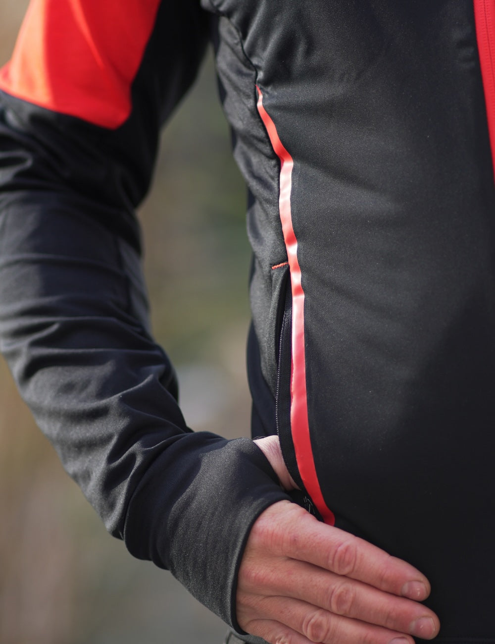 Herren Winter Thermolaufset Pro Line Laufshirt Langarm + Laufhose Lang Schwarz Rot