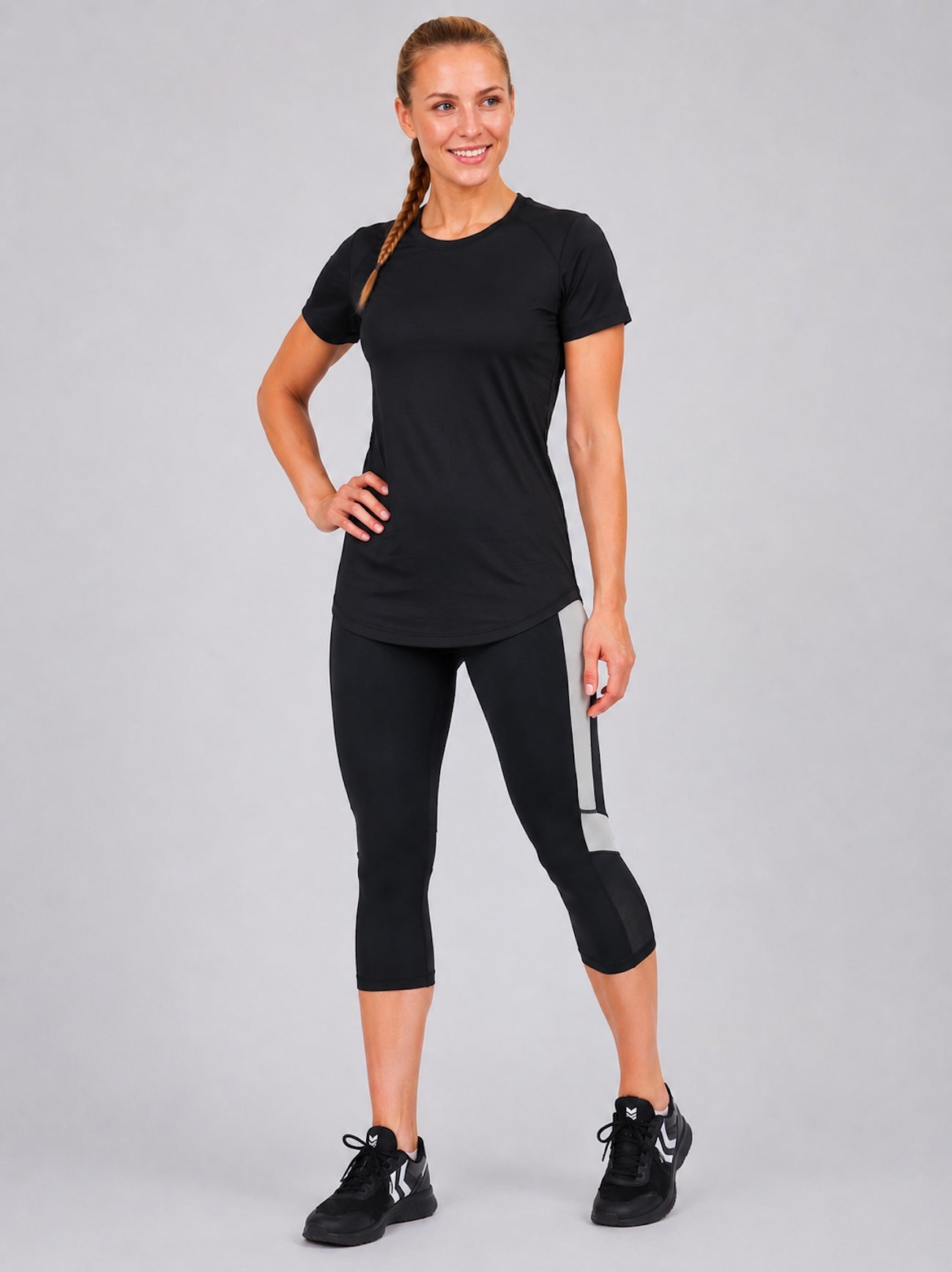 Damen Fitnesshose - Laufhose 3-4 Schwarz Grau Red Decoct