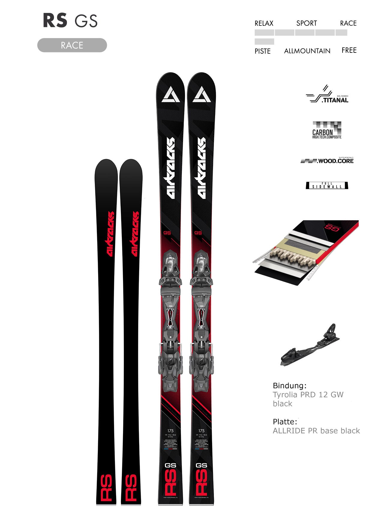 Alpin Ski Master Pro RS GS Race Carver Riesenslalom + Ski Bindung Tyrolia PRW 12 GW + Ski Tasche