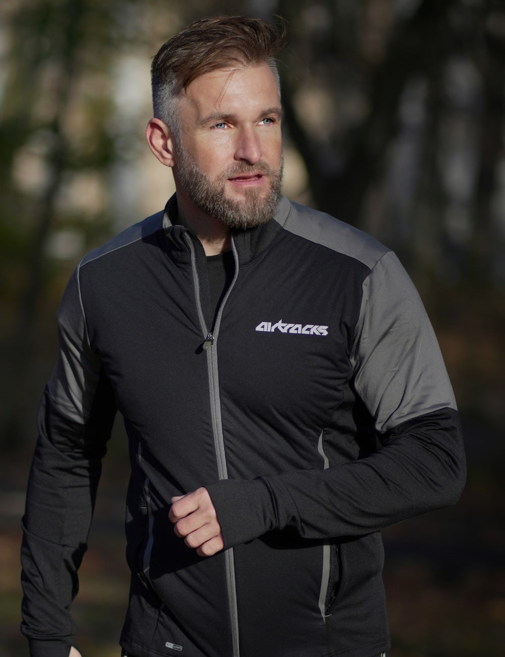 Herren Winter Thermolaufset Pro Line Laufshirt Langarm + Laufhose Lang Schwarz Grau