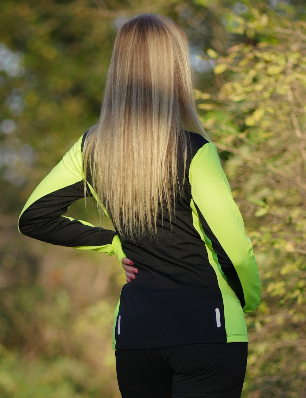 Damen Thermolaufset Pro Line Laufshirt Langarm + Laufhose Lang Schwarz Neon