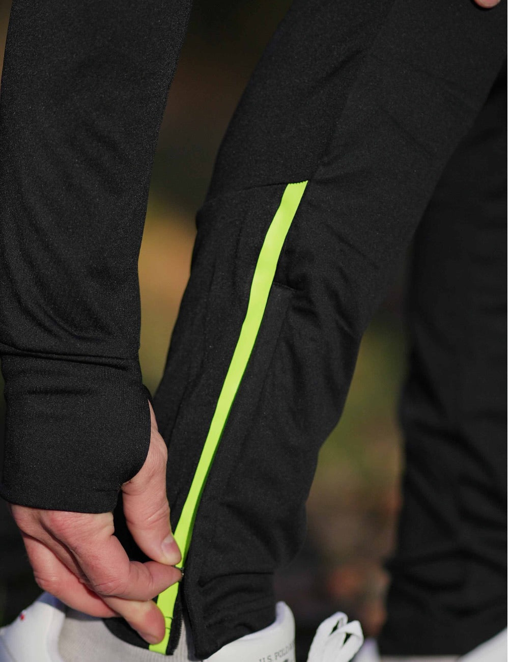 Herren Winter Thermolaufset Pro Line Laufshirt Langarm + Laufhose Lang Schwarz Neon
