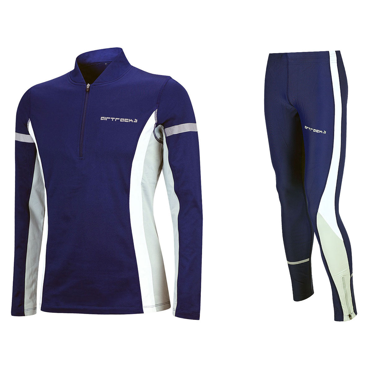 Herren Winter Fleece Thermolaufset (2-tlg.) Laufshirt Langarm + Laufhose Lang Blau