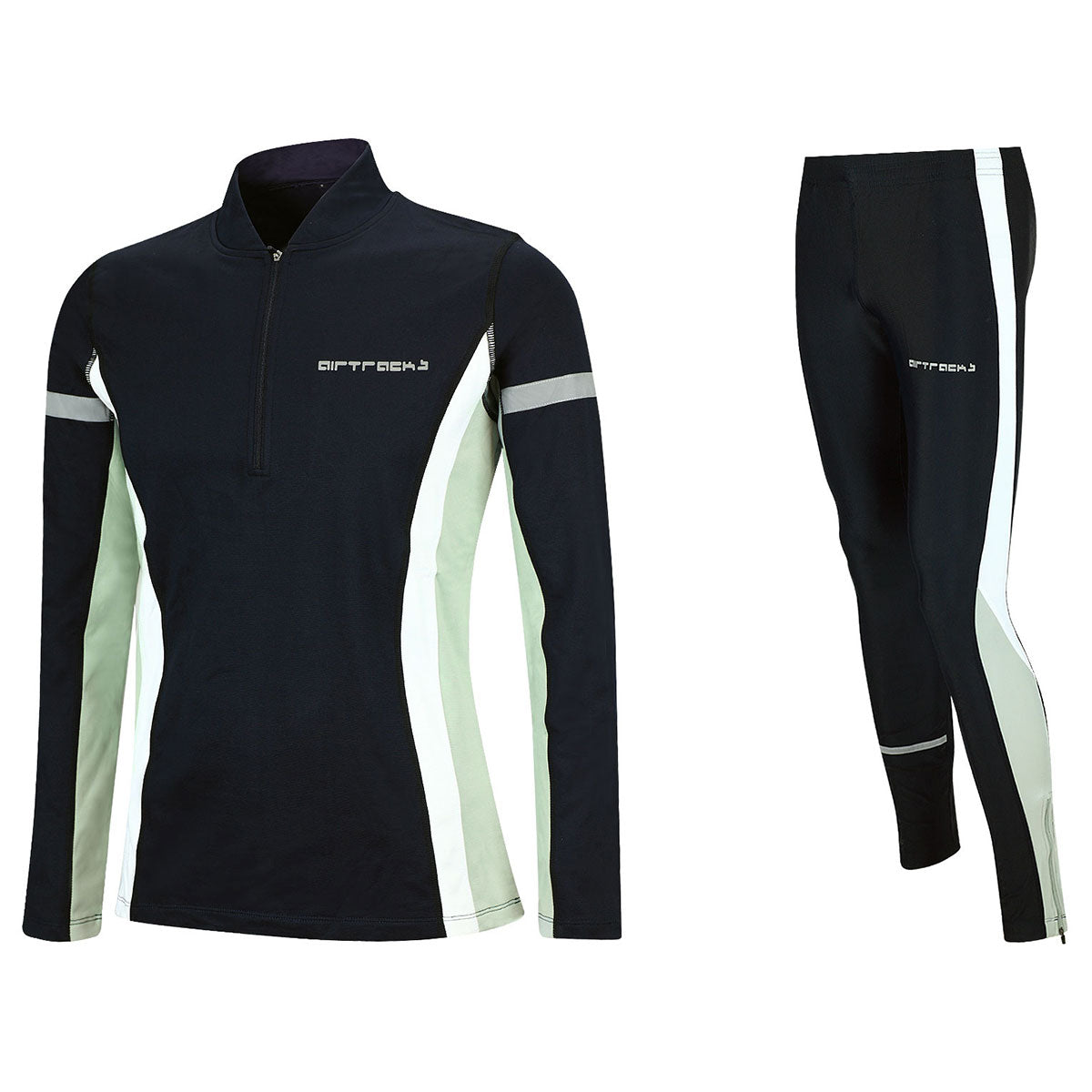 Herren Winter Fleece Thermolaufset (2-tlg.) Laufshirt Langarm + Laufhose Lang Schwarz Grau