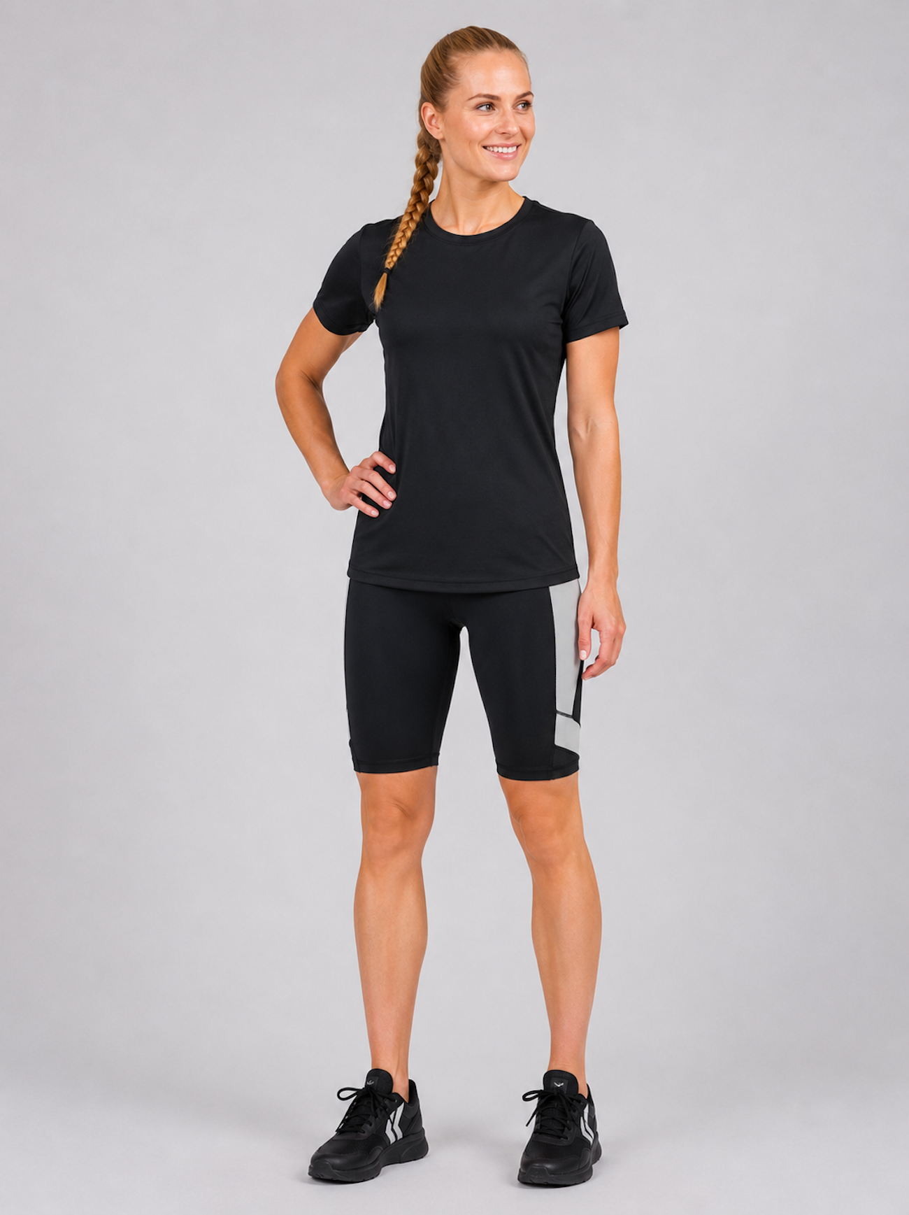 Damen Fitnesshose - Laufhose Kurz Schwarz Grau Red Decoct