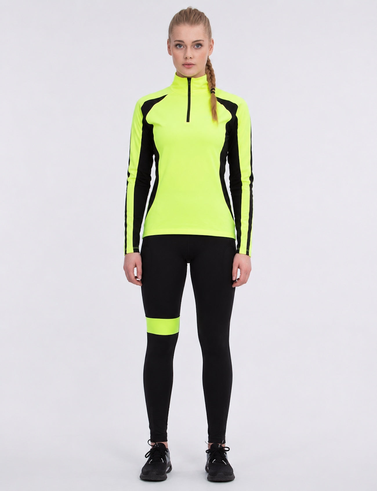 Damen Thermo Fahrradhose Lang Schwarz-Neon