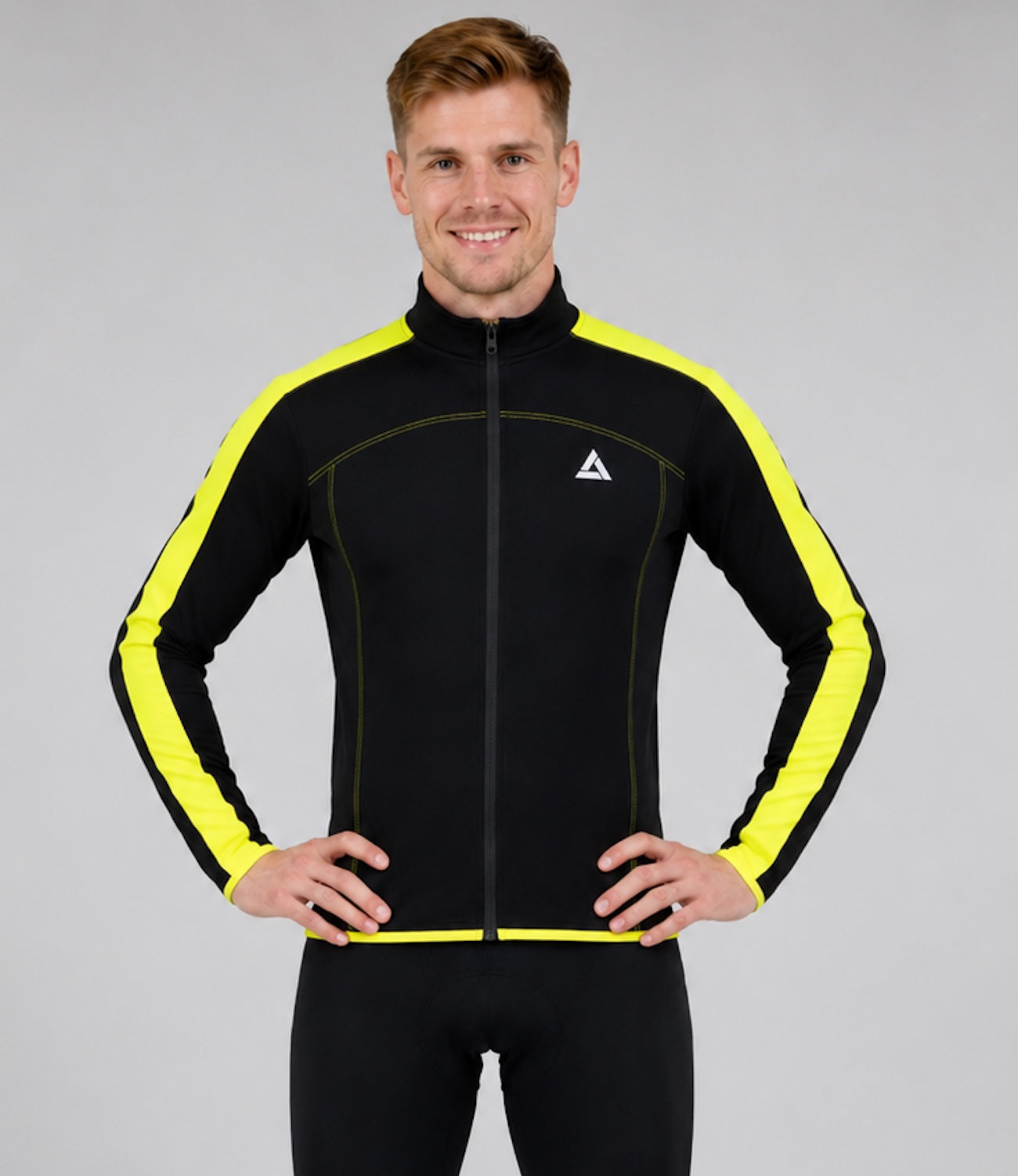 Herren Winter Fahrradtrikot Pro Line Langarm Fleece Thermoradtrikot Schwarz Neon