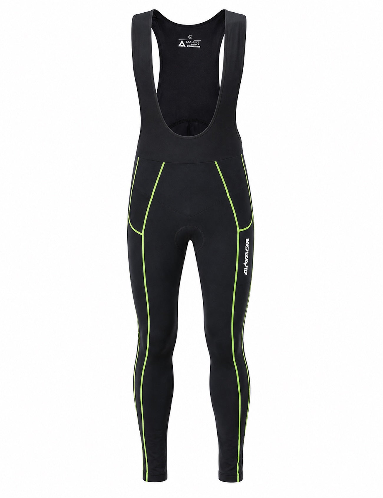 Herren Thermo Fahrradhose Lang Trägerhose Pro Schwarz - Neon