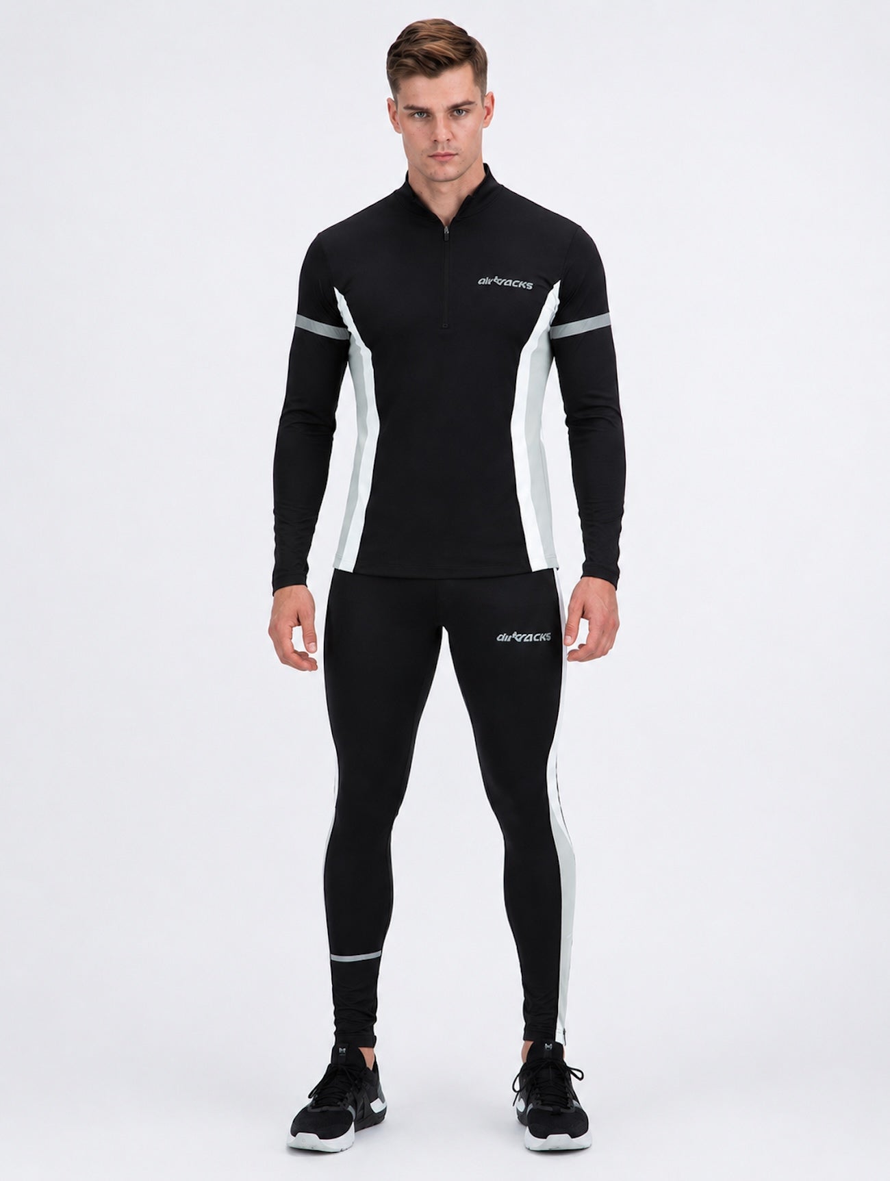 Herren Winter Thermo Laufhose Tight Lang Schwarz